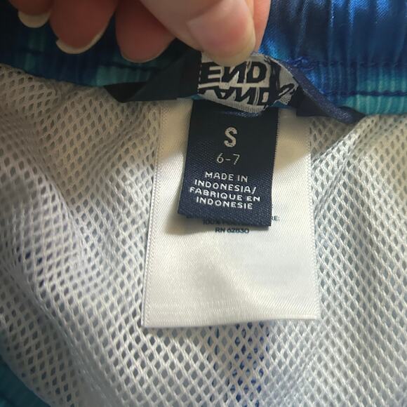 5/$25 Lands' End Boys Blue Swirl Drawstring Liner Swim Trunks S 6 7 NWOT - Picture 5 of 6